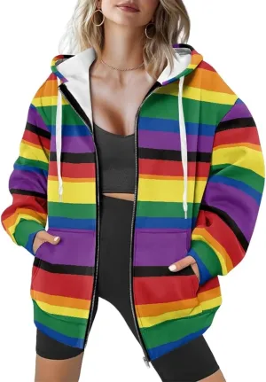 Suobstales Women's Oversized Hoodies Full Zip Up Sweatshirts with Pockets Long Sleeve Fall Outfits Casual Hooded Jackets