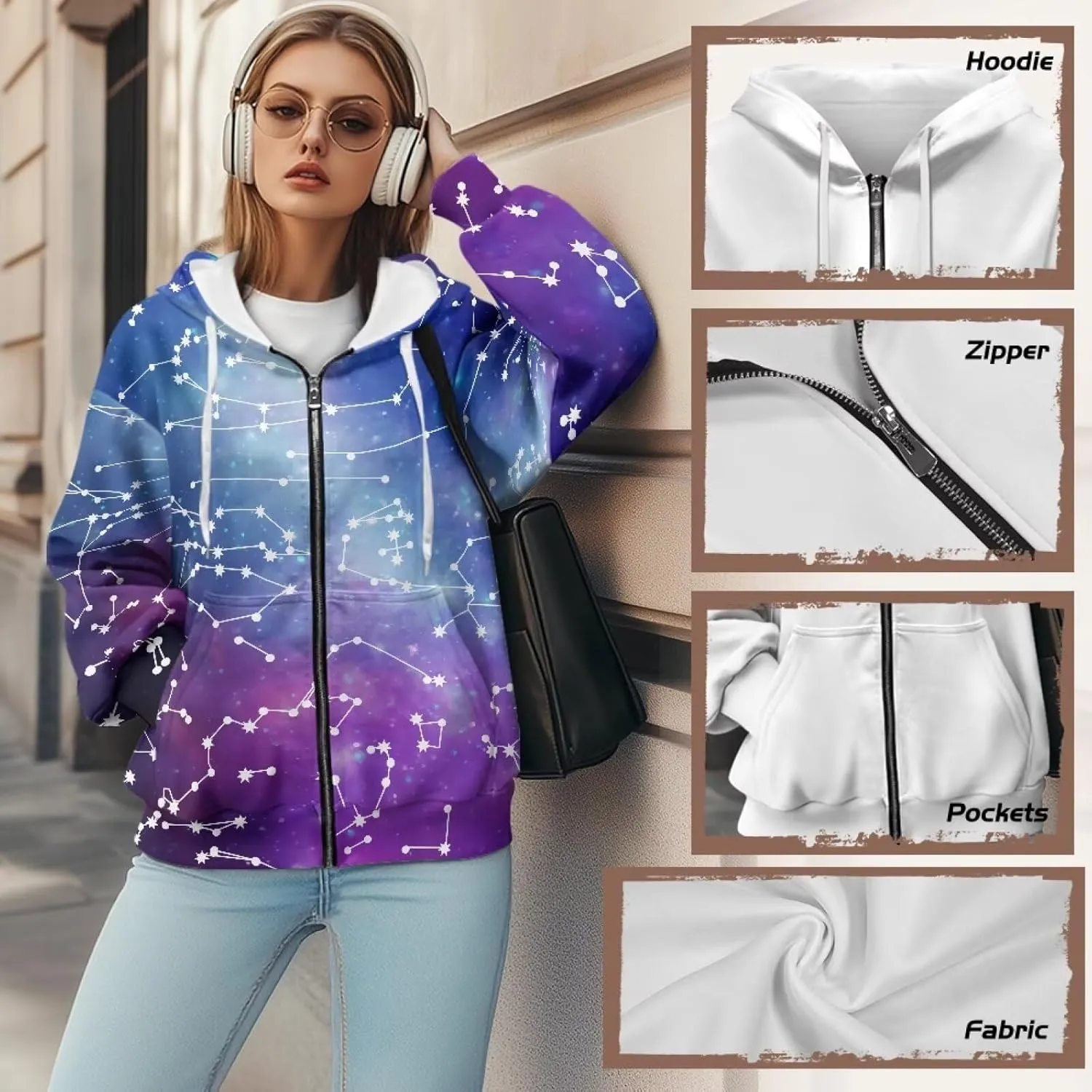 Suobstales Women's Oversized Hoodies Full Zip Up Sweatshirts with Pockets Long Sleeve Fall Outfits Casual Hooded Jackets