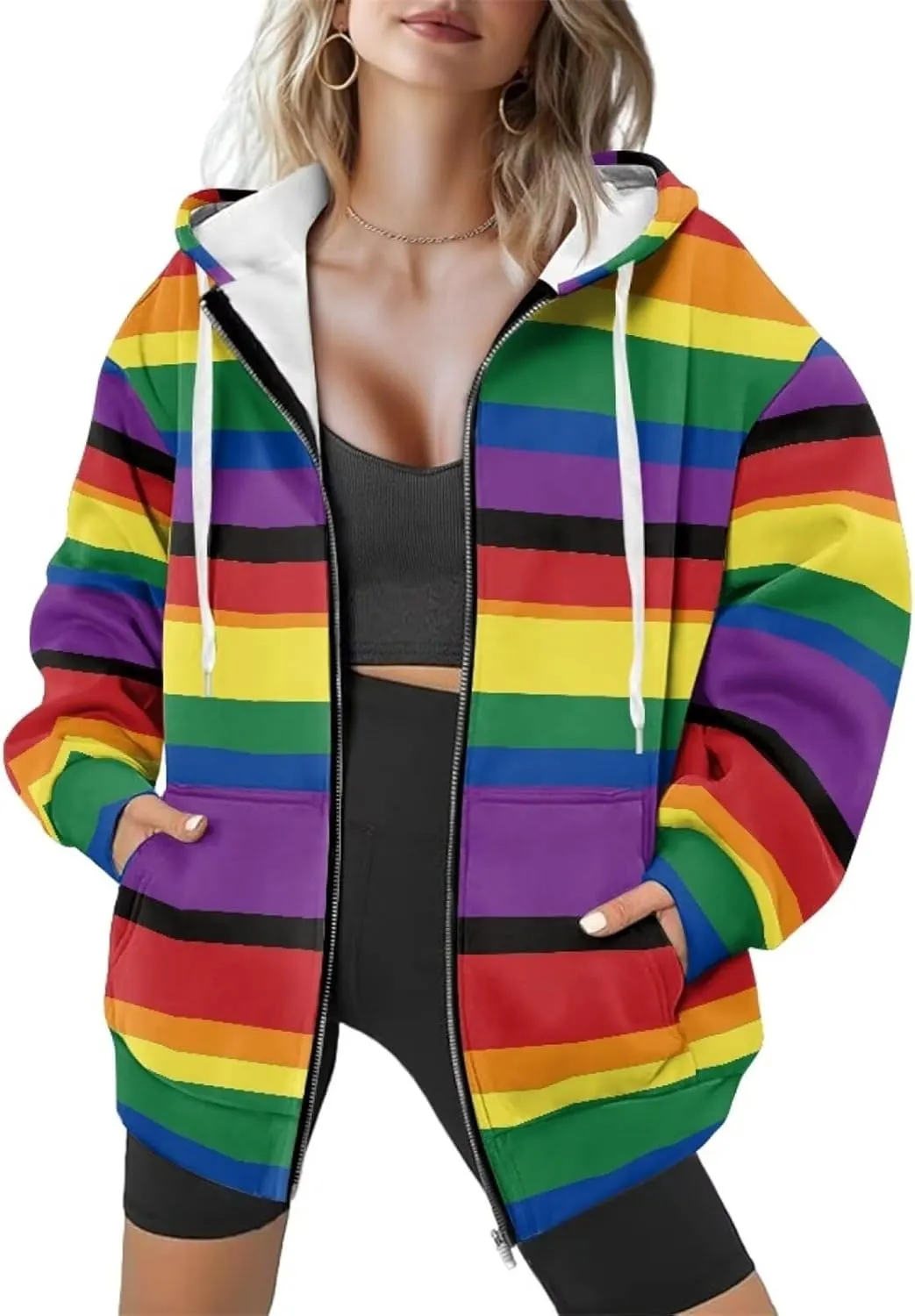 Suobstales Women's Oversized Hoodies Full Zip Up Sweatshirts with Pockets Long Sleeve Fall Outfits Casual Hooded Jackets