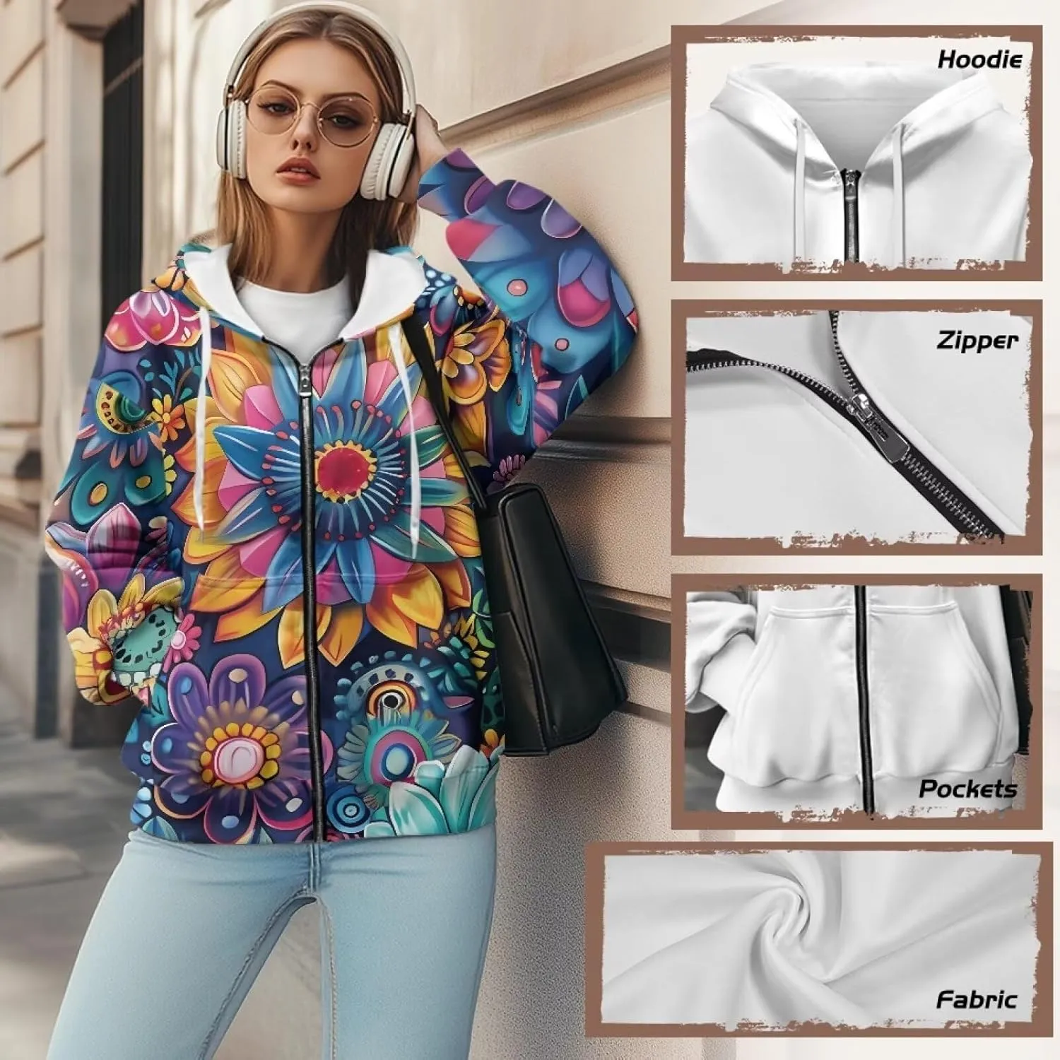 Suobstales Women's Oversized Zip Up Hoodie Long Sleeve Hooded Sweatshirt Fleece Jackets Casual Sweaters Outfits with Pockets