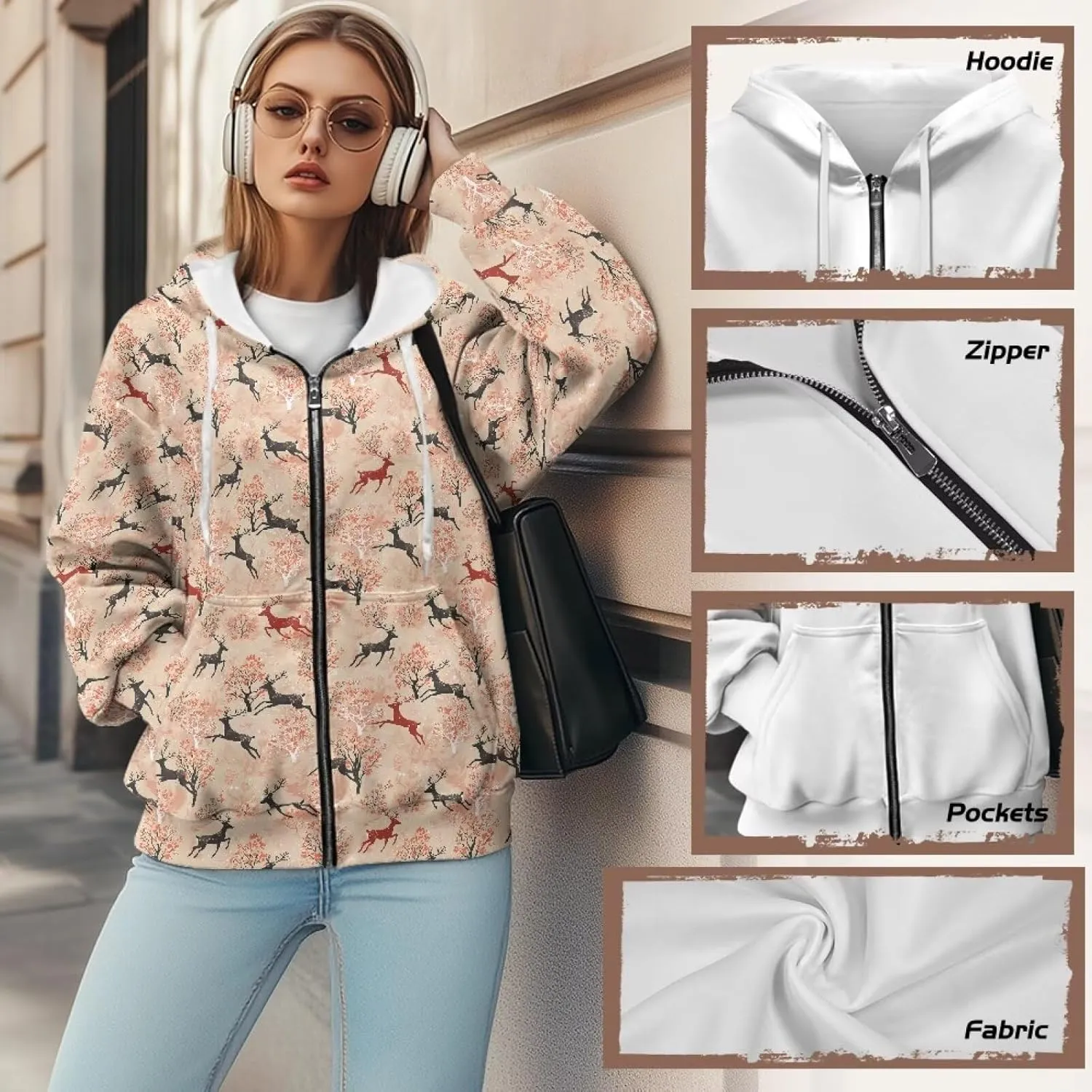 Suobstales Women's Oversized Zip Up Hoodie Long Sleeve Hooded Sweatshirt Fleece Jackets Casual Sweaters Outfits with Pockets