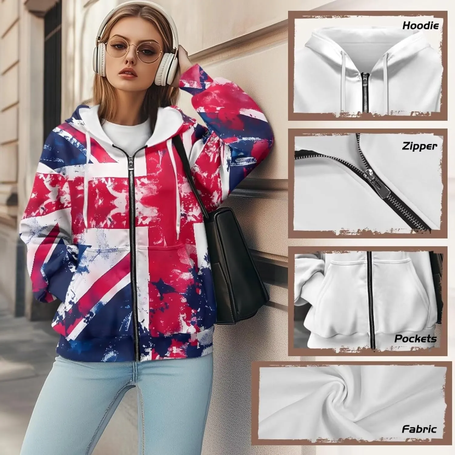 Suobstales Women's Oversized Zip Up Hoodie Long Sleeve Hooded Sweatshirt Fleece Jackets Casual Sweaters Outfits with Pockets
