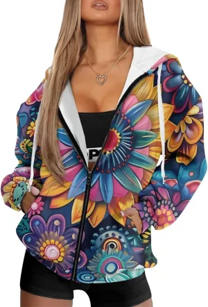 Suobstales Women's Oversized Zip Up Hoodie Long Sleeve Hooded Sweatshirt Fleece Jackets Casual Sweaters Outfits with Pockets