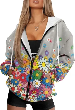 Suobstales Women's Oversized Zip Up Hoodie Long Sleeve Hooded Sweatshirt Fleece Jackets Casual Sweaters Outfits with Pockets