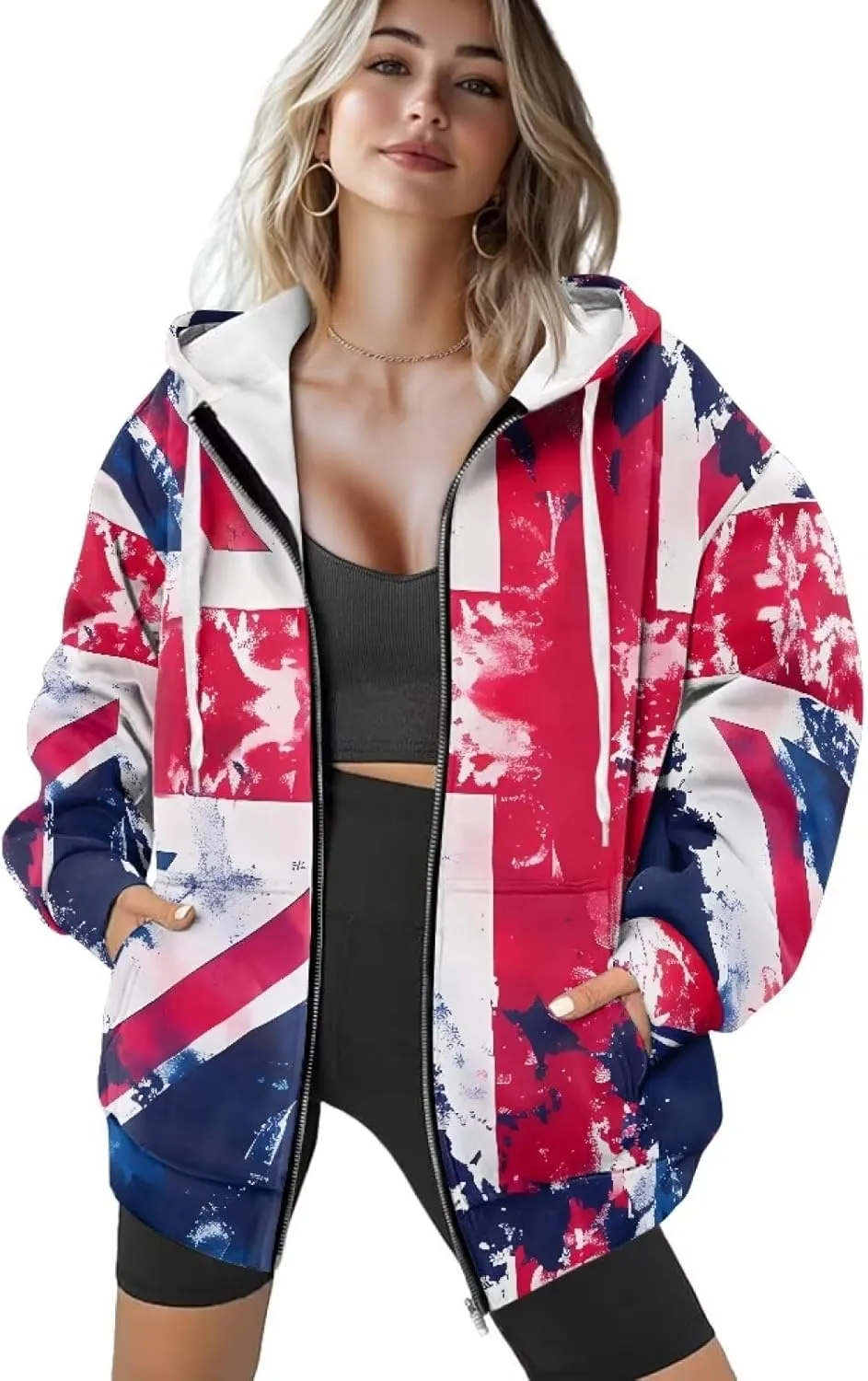 Suobstales Women's Oversized Zip Up Hoodie Long Sleeve Hooded Sweatshirt Fleece Jackets Casual Sweaters Outfits with Pockets