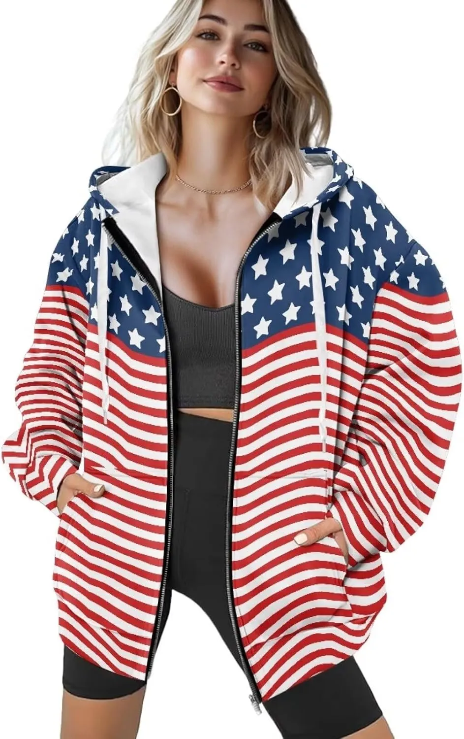 Suobstales Women's Oversized Zip Up Hoodies Long Sleeve Y2K Jacket Casual Winter Sweatshirts Trendy Drawstring Hooded Coat