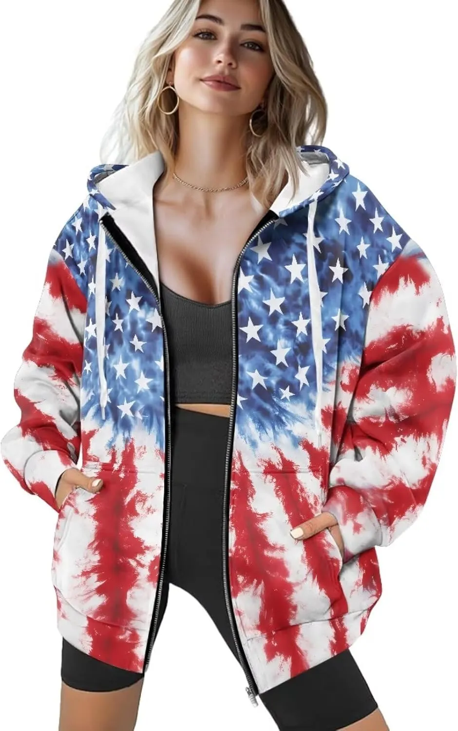 Suobstales Women's Oversized Zip Up Hoodies Long Sleeve Y2K Jacket Casual Winter Sweatshirts Trendy Drawstring Hooded Coat
