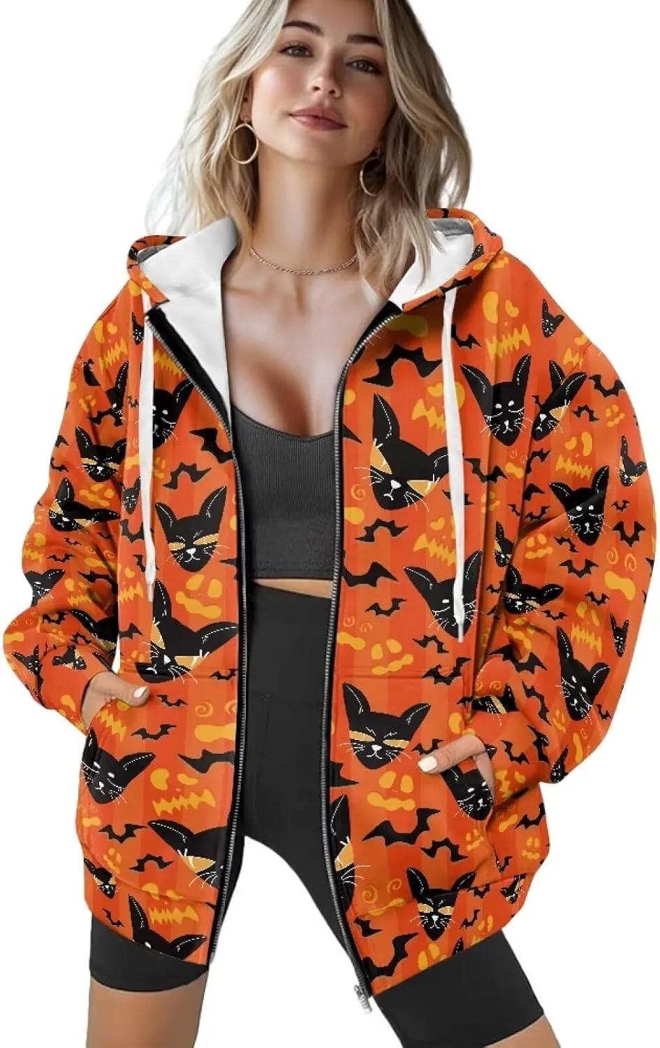 Suobstales Women's Oversized Zip Up Hoodies Long Sleeve Y2K Jacket Casual Winter Sweatshirts Trendy Drawstring Hooded Coat