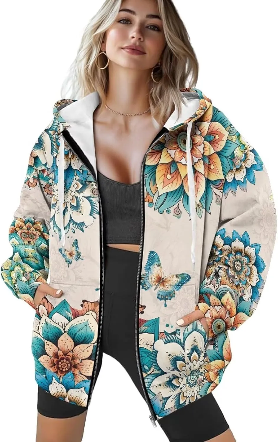 Suobstales Womens Zip Up Hoodies Long Sleeve Fall Oversized Sweatshirts Fleece Y2K Jacket with Pockets 2024 Fashion Clothes