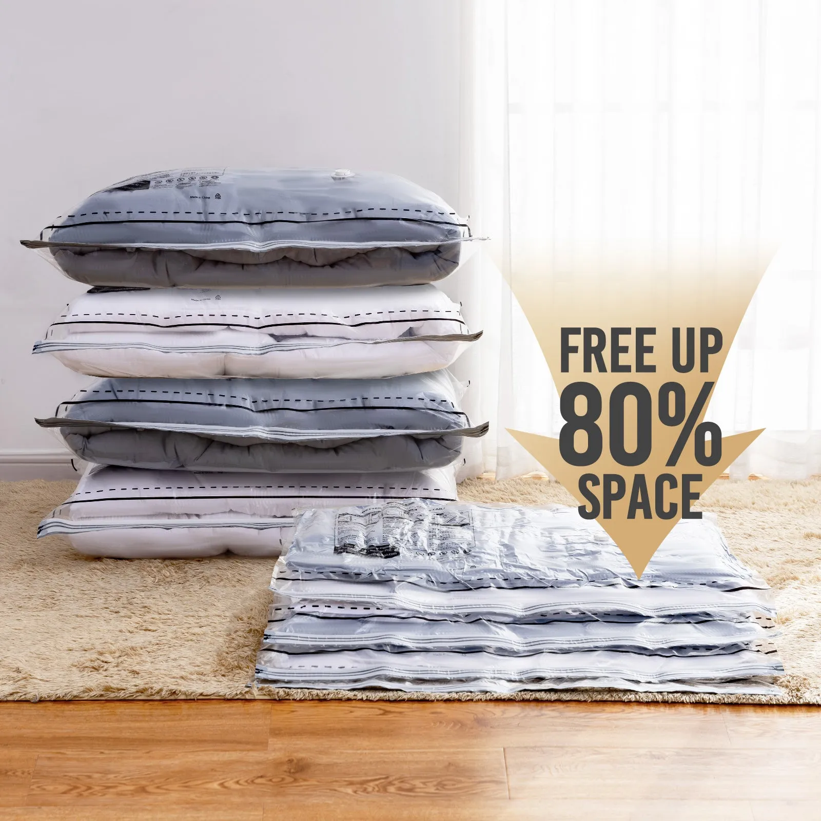 TAILI-LONG SIDE ZIP - Vacuum Storage Bags -Space Saver Vacuum Seal Bags for Under Bed Storage, Clothing and Comforter Storage, 3X More Storage Space - 2 Extra Large, 2 Large Vacuum Bags