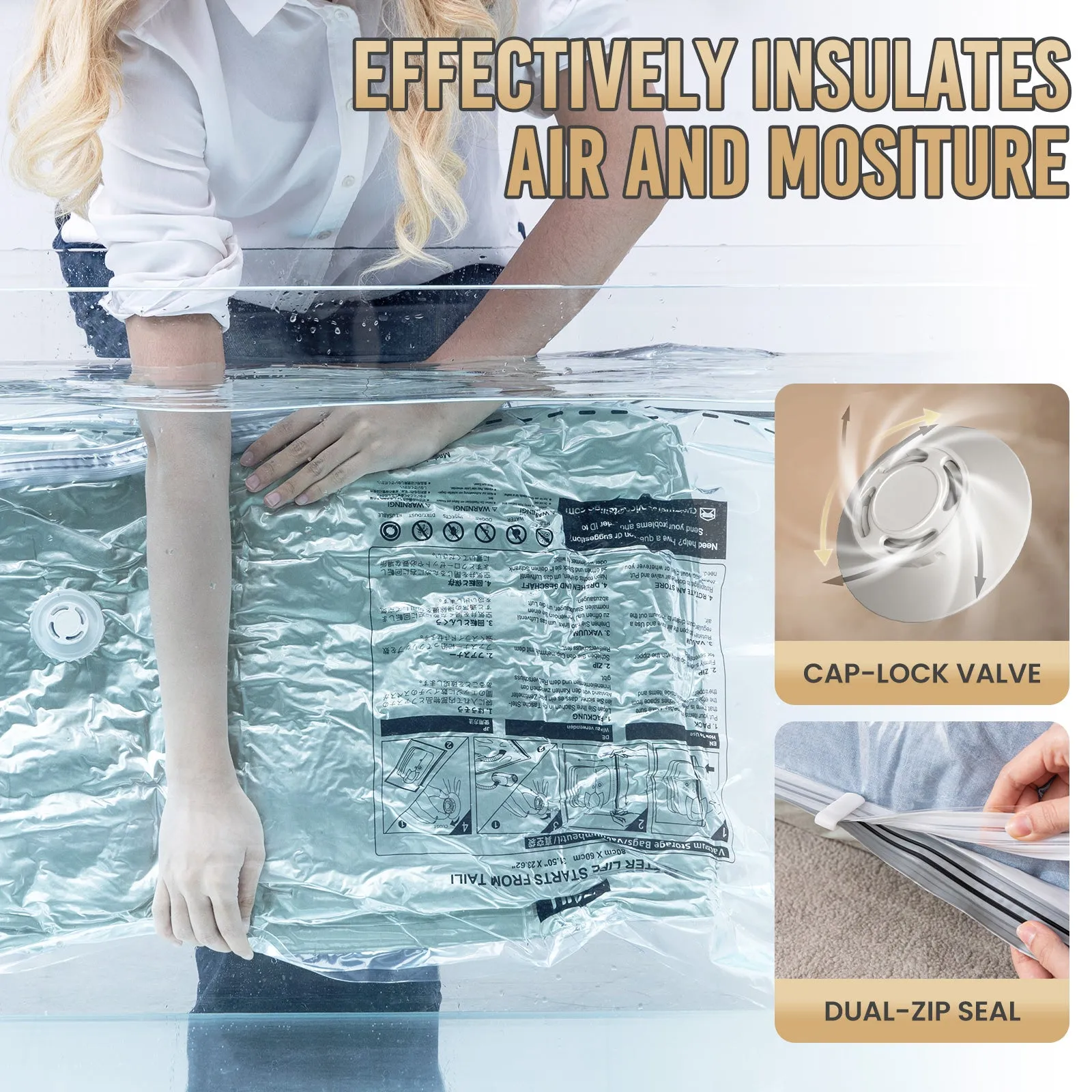 TAILI-LONG SIDE ZIP - Vacuum Storage Bags -Space Saver Vacuum Seal Bags for Under Bed Storage, Clothing and Comforter Storage, 3X More Storage Space - 2 Extra Large, 2 Large Vacuum Bags