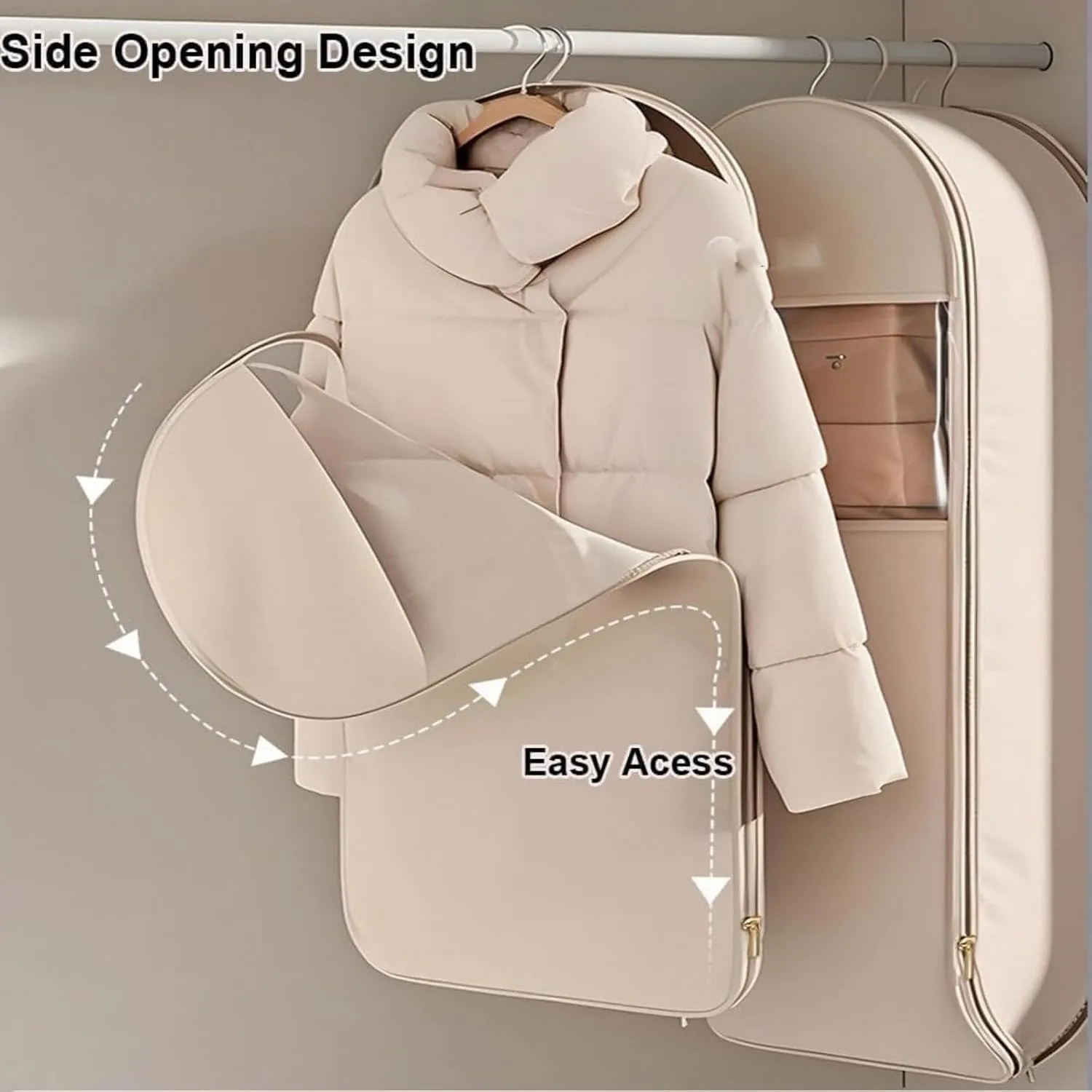 Taprinferior Hanging Garment Bag, Tapinterior Garment Bag, Space Saving Hanging GarmentBag with Self Compression Zipper, for Closet Storage (Beige, M)
