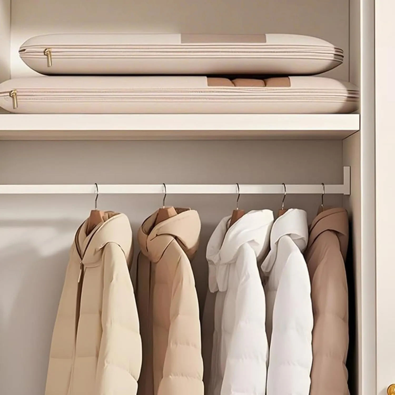 Taprinferior Hanging Garment Bag, Tapinterior Garment Bag, Space Saving Hanging GarmentBag with Self Compression Zipper, for Closet Storage (Beige, M)