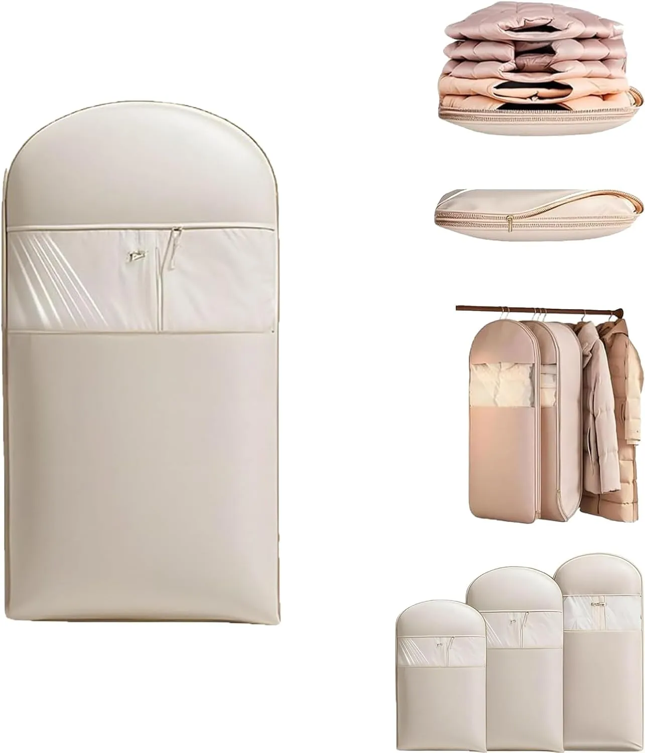 Taprinferior Hanging Garment Bag, Tapinterior Garment Bag, Space Saving Hanging GarmentBag with Self Compression Zipper, for Closet Storage (Beige, M)