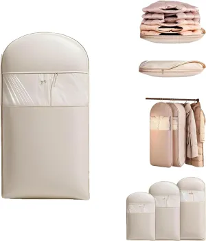 Taprinferior Hanging Garment Bag, Tapinterior Garment Bag, Space Saving Hanging GarmentBag with Self Compression Zipper, for Closet Storage (Beige, M)