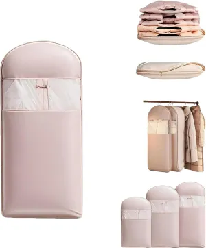 Taprinferior Hanging Garment Bag, Tapinterior Garment Bag, Space Saving Hanging GarmentBag with Self Compression Zipper, for Closet Storage (Pink, L)