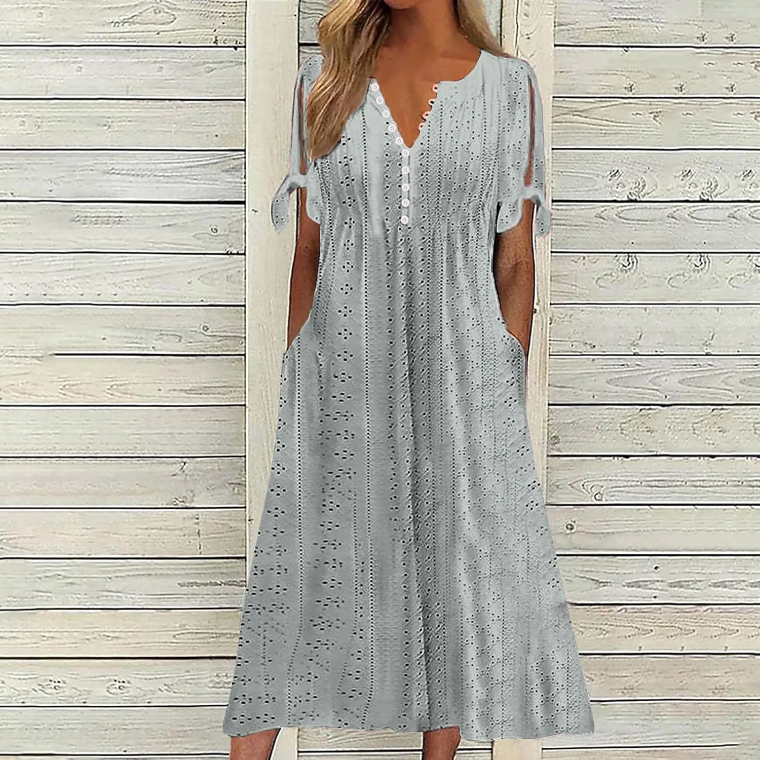 TARIENDY Eyelet Dress for Women 2025 Summer Boho Dresses Casual Short Sleeve Midi Dress Beach Vacation Outfits with Pockets
