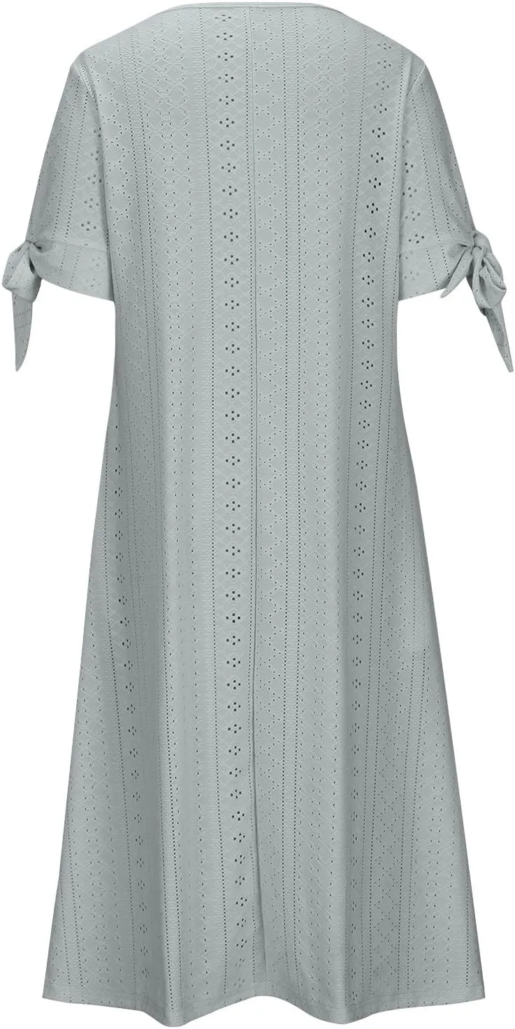 TARIENDY Eyelet Dress for Women 2025 Summer Boho Dresses Casual Short Sleeve Midi Dress Beach Vacation Outfits with Pockets