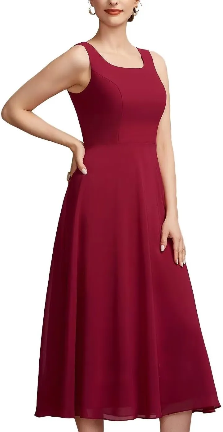 Tea Length Mother of The Bride Dresses for Women Two-Piece with Lace Appliques Jacket Chiffon Formal Evening Gowns