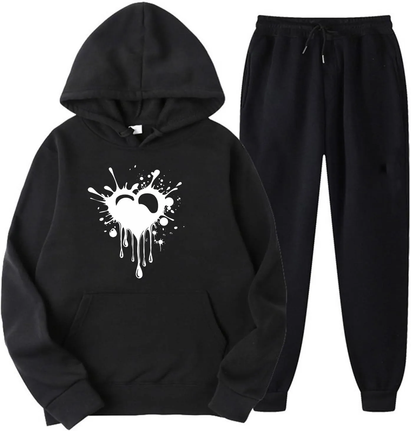 Teen Girls Sweatsuits Two Piece Outfits Funny Heart Print Oversized Hoodie Sweatshirts Jogger Pants Lounge Sets