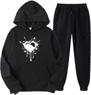Teen Girls Sweatsuits Two Piece Outfits Funny Heart Print Oversized Hoodie Sweatshirts Jogger Pants Lounge Sets