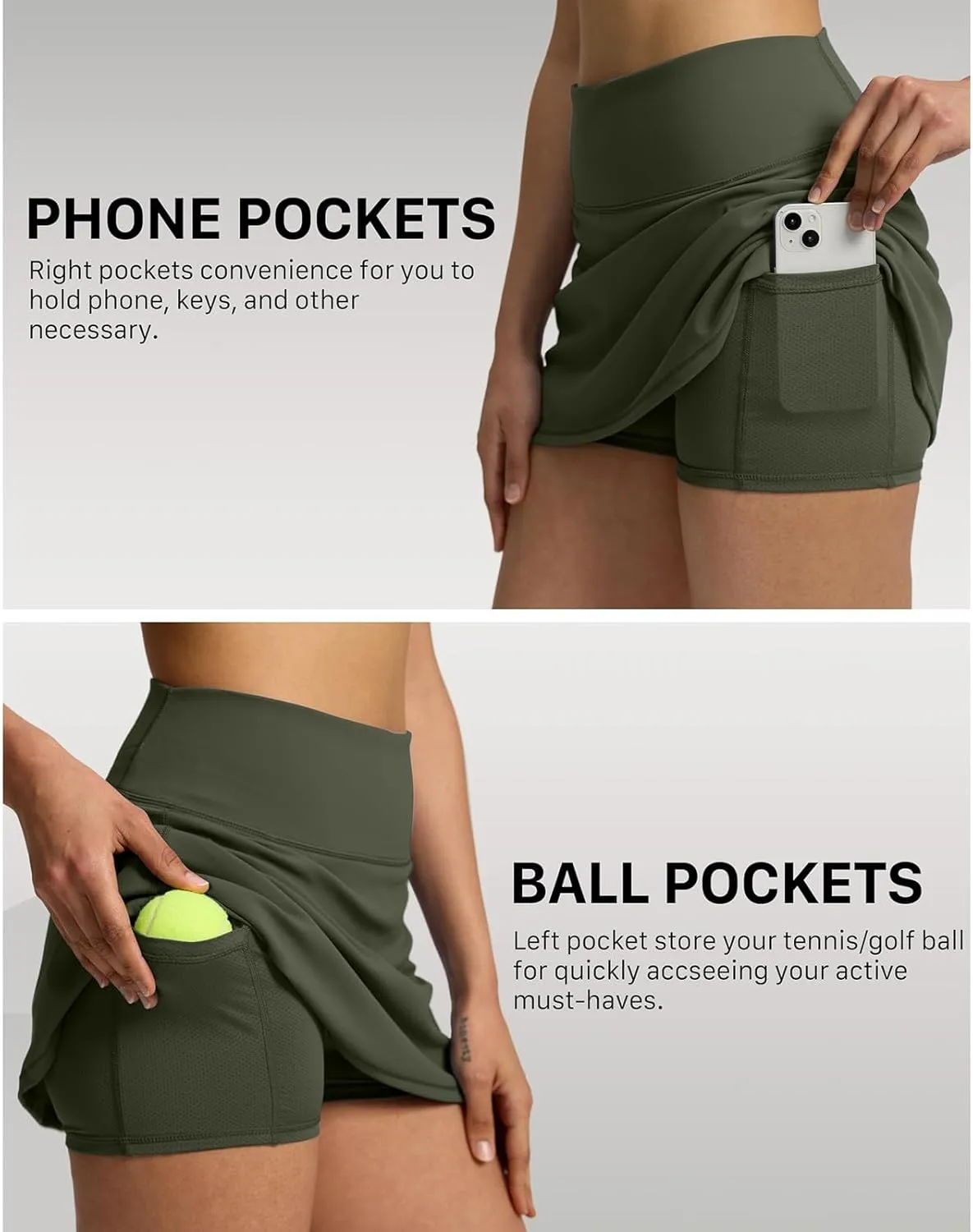 Tennis Skirts for Women Solid Mini Skirt Tummy Control Golf Skirts with Shorts Athletic Skorts Elastic Yoga Culottes
