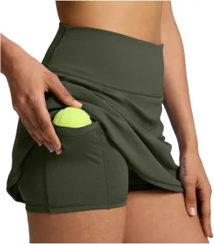 Tennis Skirts for Women Solid Mini Skirt Tummy Control Golf Skirts with Shorts Athletic Skorts Elastic Yoga Culottes