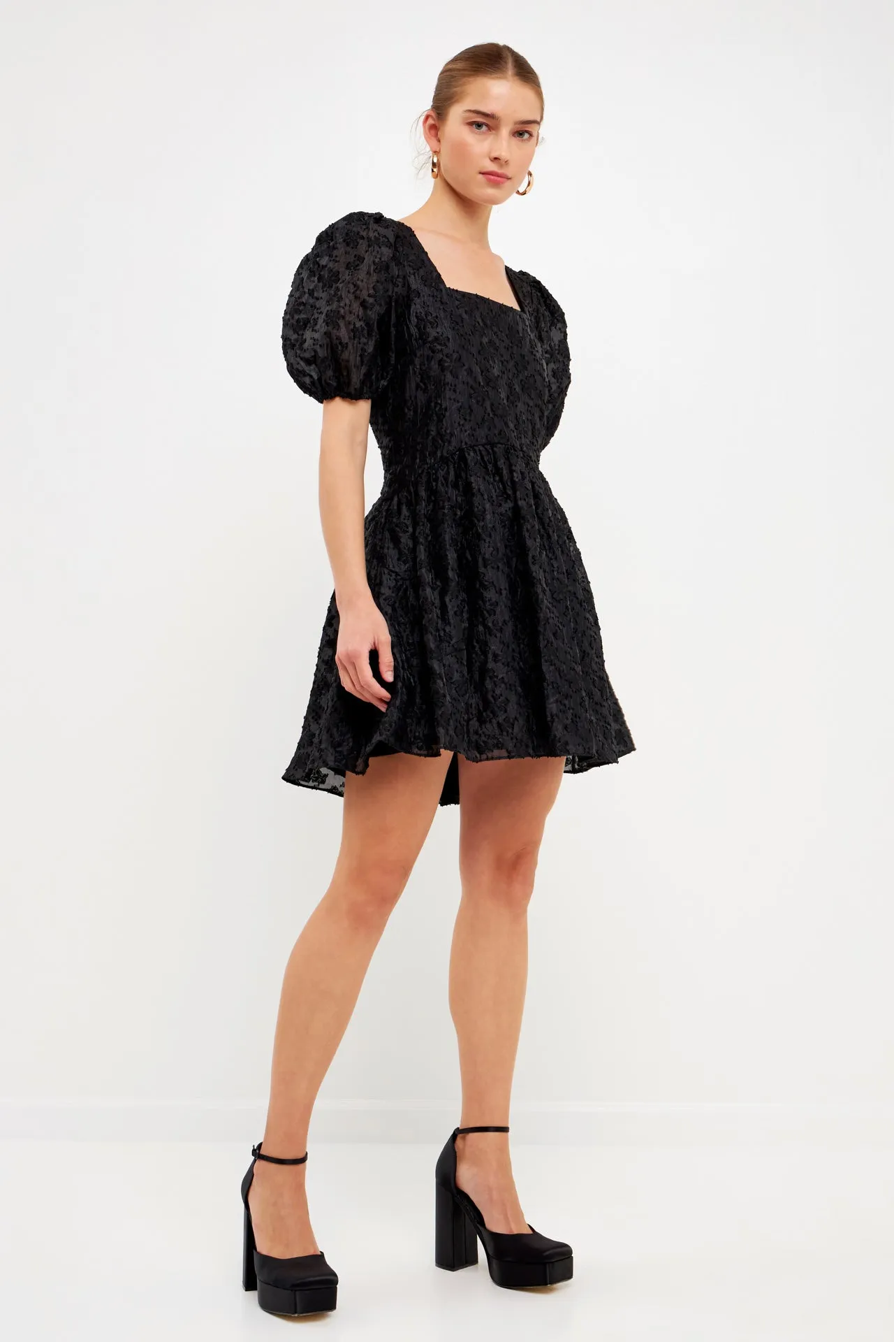 Texture Floral Organza Mini Dress
