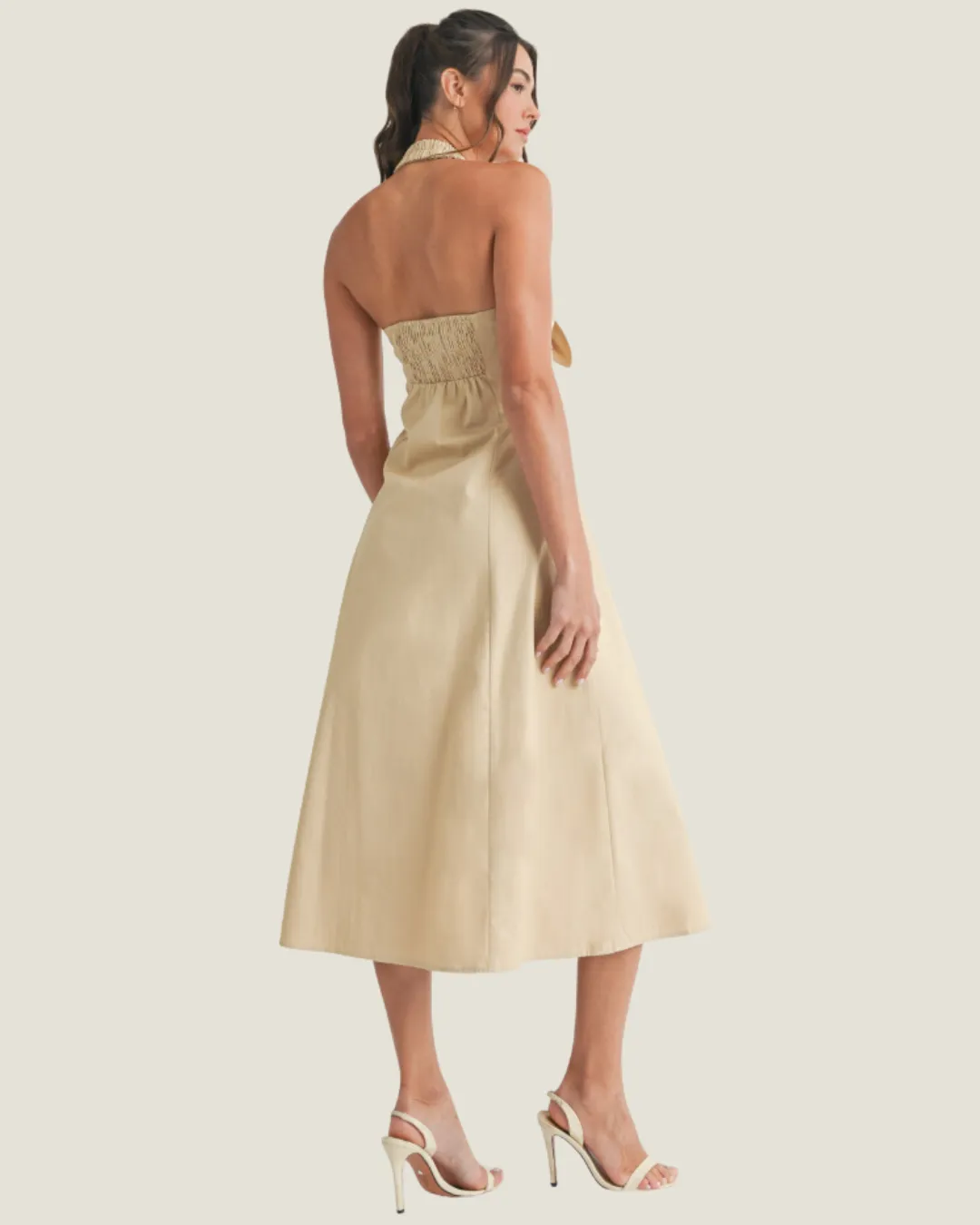 The Bar Harbor: Beige Halter Midi Dress