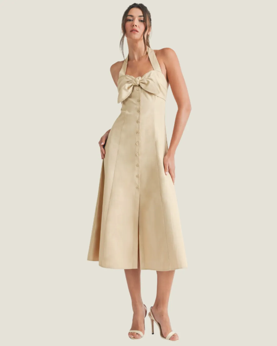 The Bar Harbor: Beige Halter Midi Dress