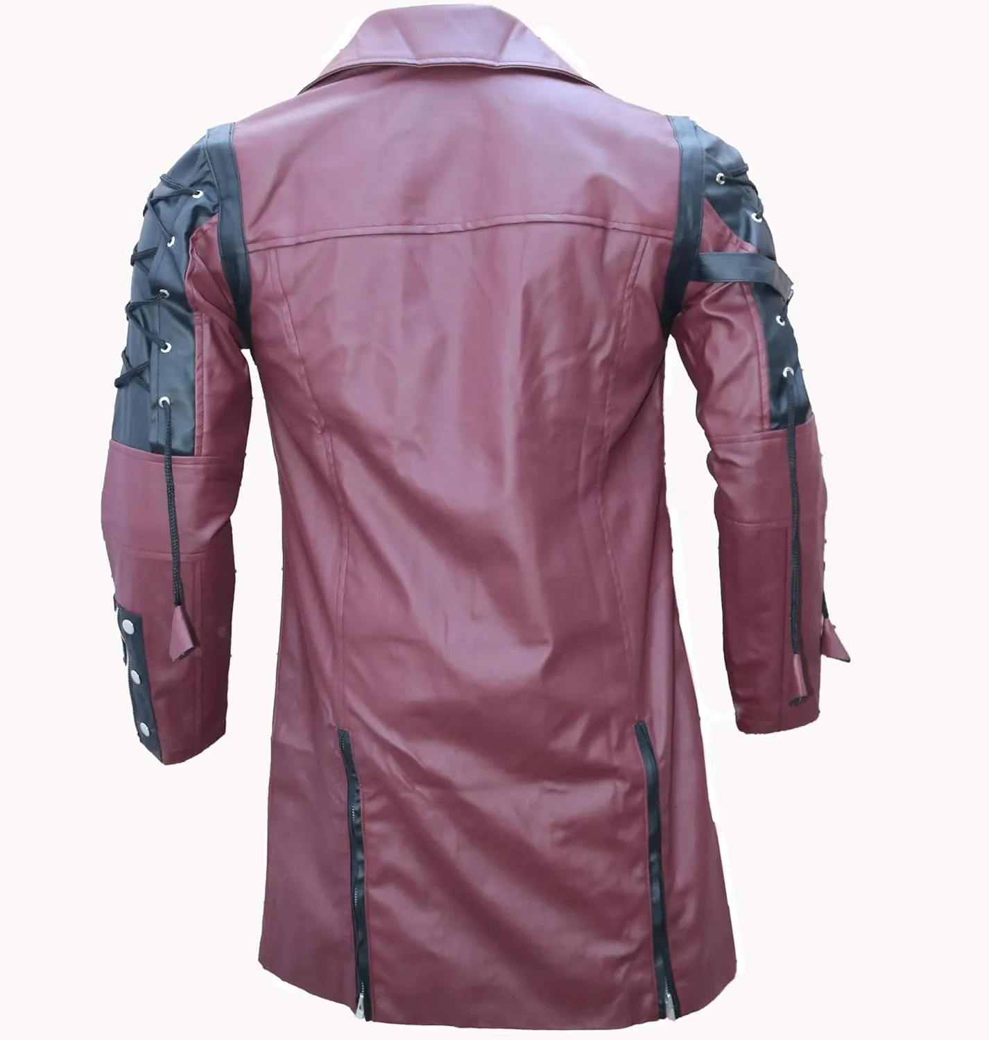 The Jasperz Punk Rave Poison Black & Maroon Jacket Mens Faux Leather Goth Steampunk Military Coat, XXS-3XL