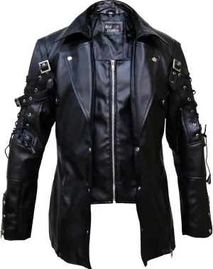 The Jasperz Punk Rave Poison Black & Maroon Jacket Mens Faux Leather Goth Steampunk Military Coat, XXS-3XL