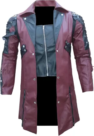 The Jasperz Punk Rave Poison Black & Maroon Jacket Mens Faux Leather Goth Steampunk Military Coat, XXS-3XL