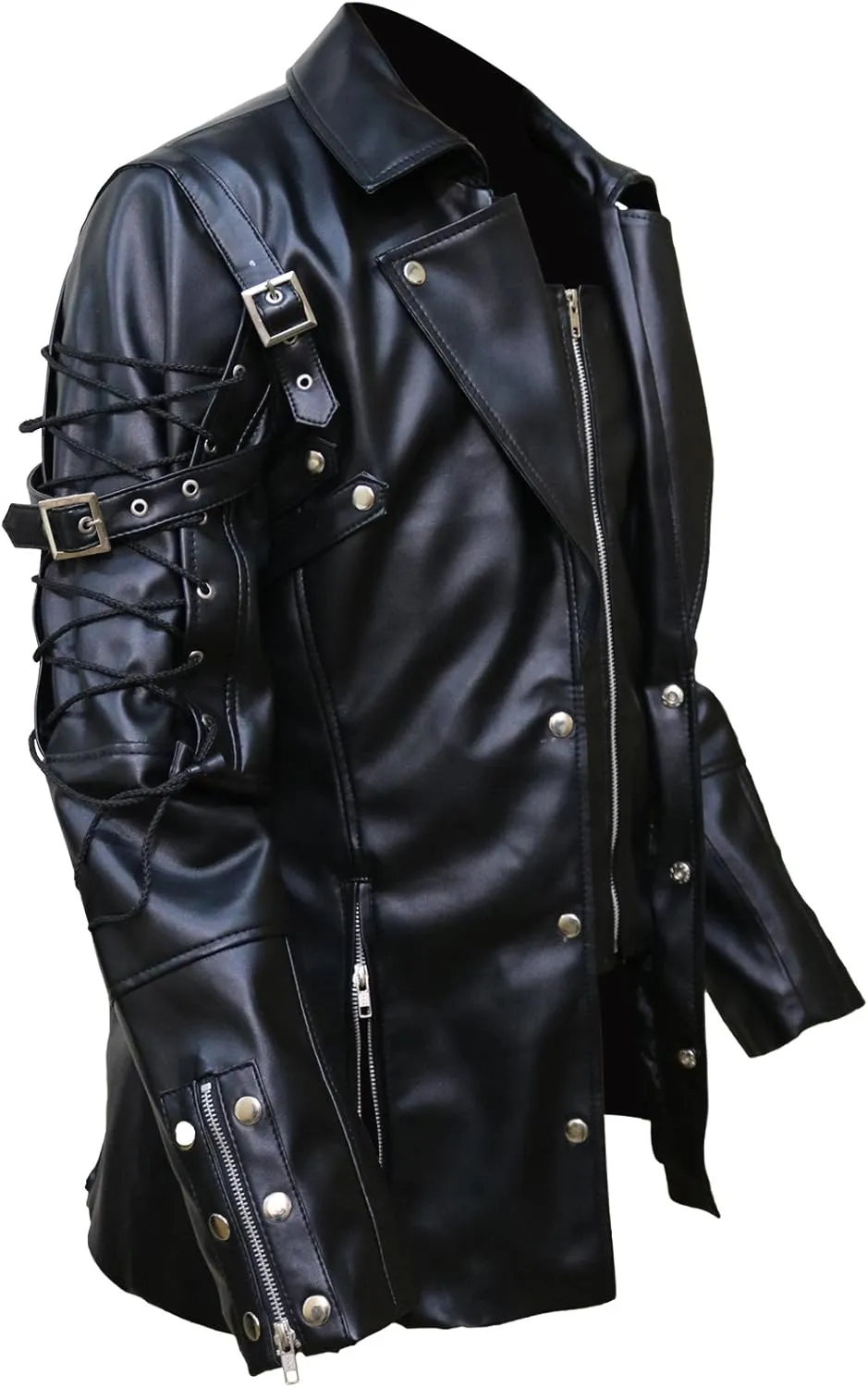 The Jasperz Punk Rave Poison Black & Maroon Jacket Mens Faux Leather Goth Steampunk Military Coat, XXS-3XL