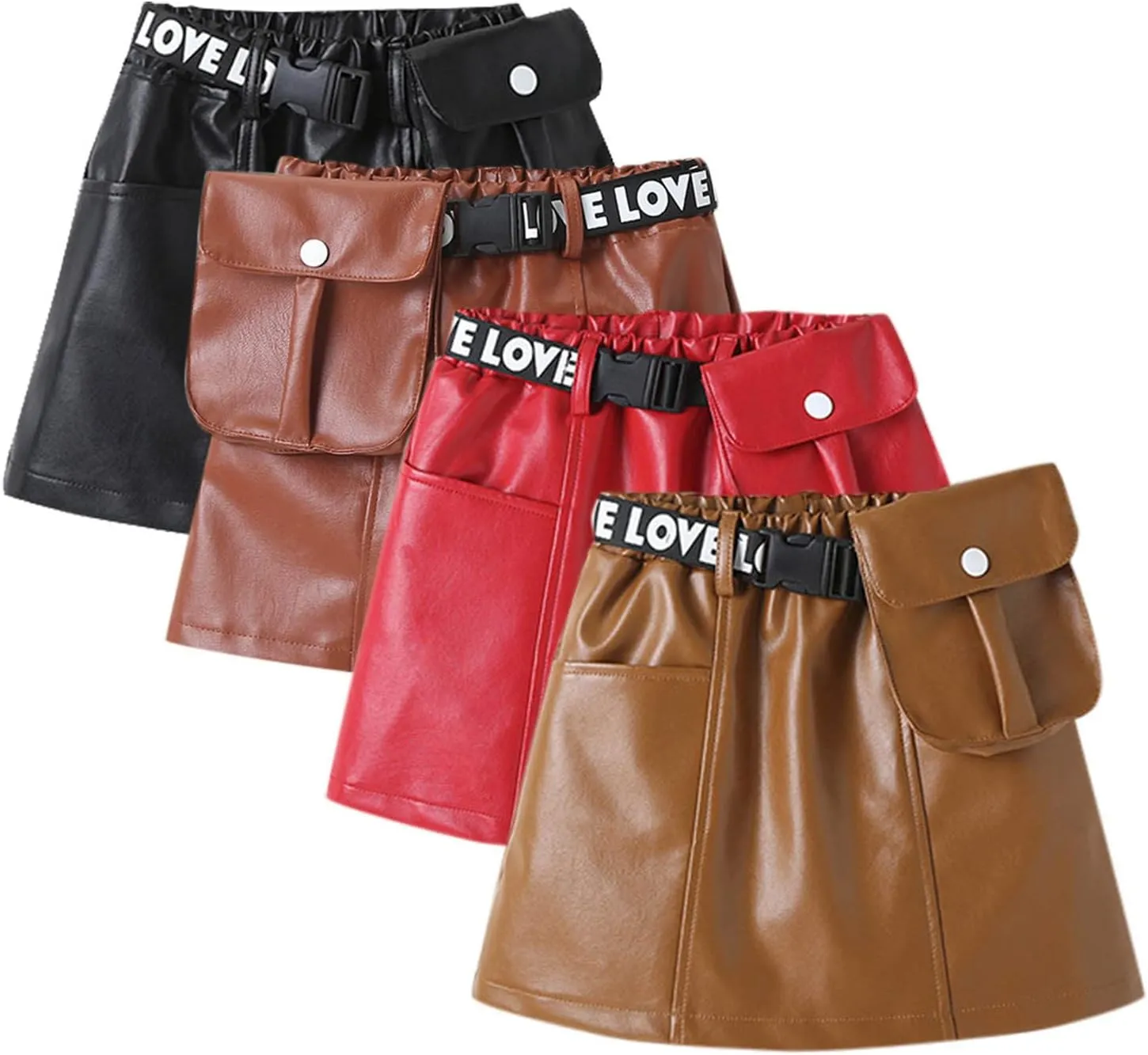 Toddler Girls Faux Leather Skirt Elastic High Waisted PU Leather Short Mini Skirts for Kids Girls Fashion Clothes