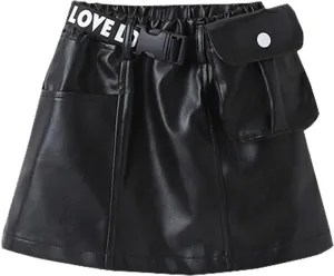 Toddler Girls Faux Leather Skirt Elastic High Waisted PU Leather Short Mini Skirts for Kids Girls Fashion Clothes
