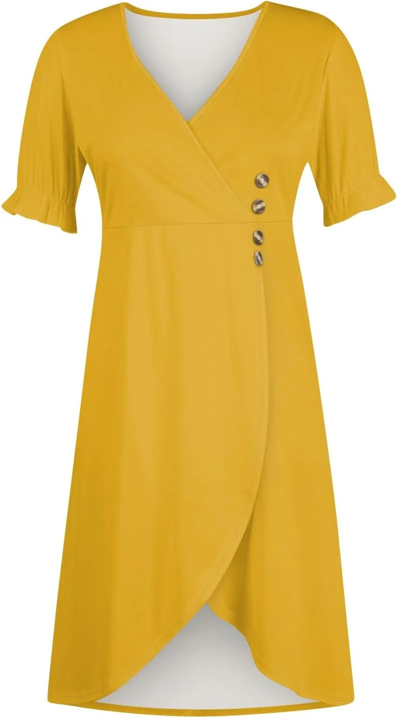 Travel Dresses for Women,Summer Elegant Wrap V Neck Boho Dress Flowy Ruched Hawaiian Maxi Summer Dress