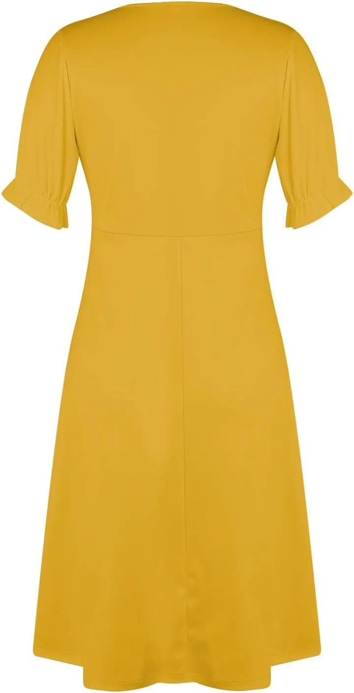 Travel Dresses for Women,Summer Elegant Wrap V Neck Boho Dress Flowy Ruched Hawaiian Maxi Summer Dress