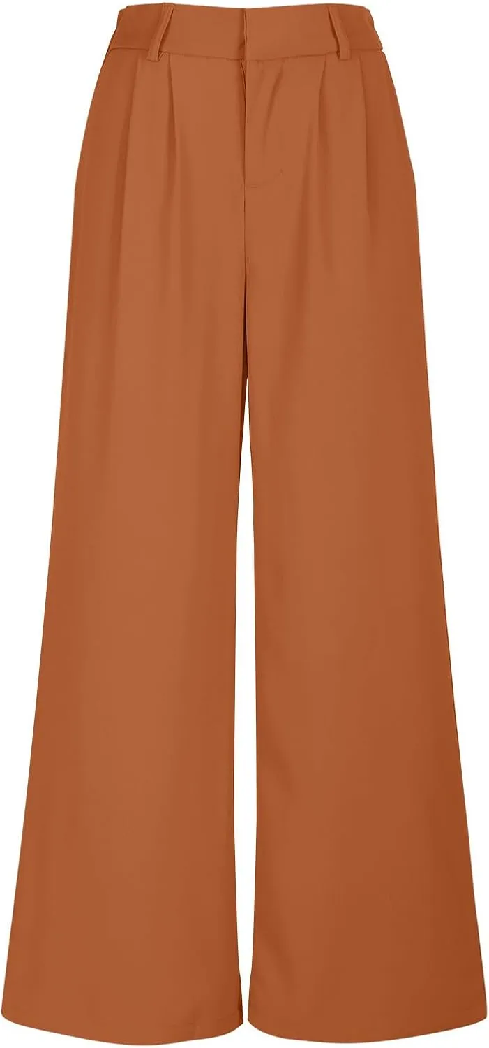 Trousers for Women Workwear Pleated Front Elastic Waist Straight Wide Leg Pants Outdoor Office Dressy Lounge Trousers