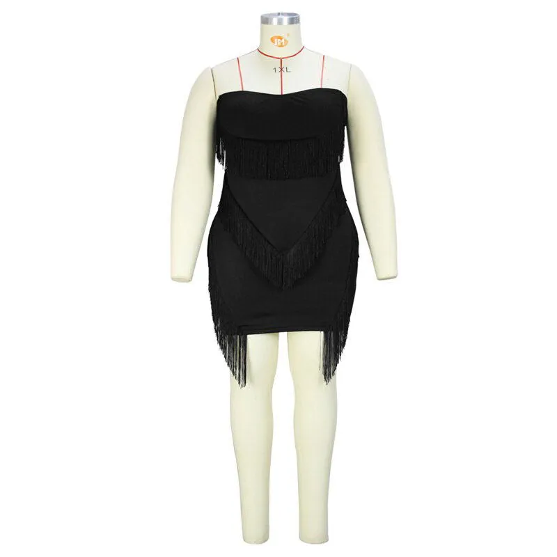 Tube Top Fringed Strapless Sleeveless Plus Size Dresses