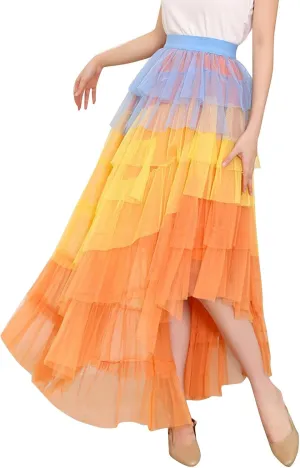 Tulle Skirt for Women High Waist Skirt Elegant Flared A Line Midi Skirt Casual Mesh Pleated Prom Wedding Cocktail Party Skirt