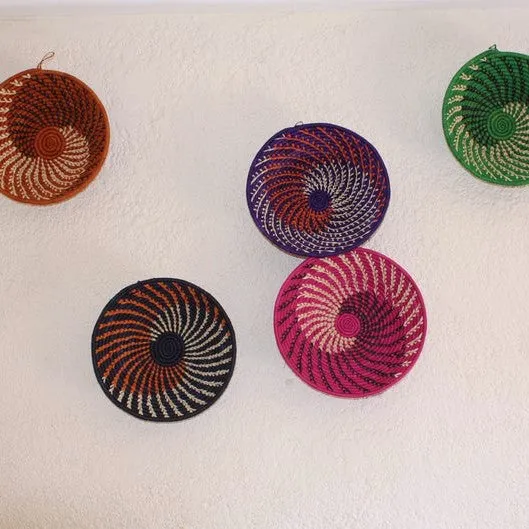 Uganda Hand Woven Baskets 12" - Blue / Red / Gold