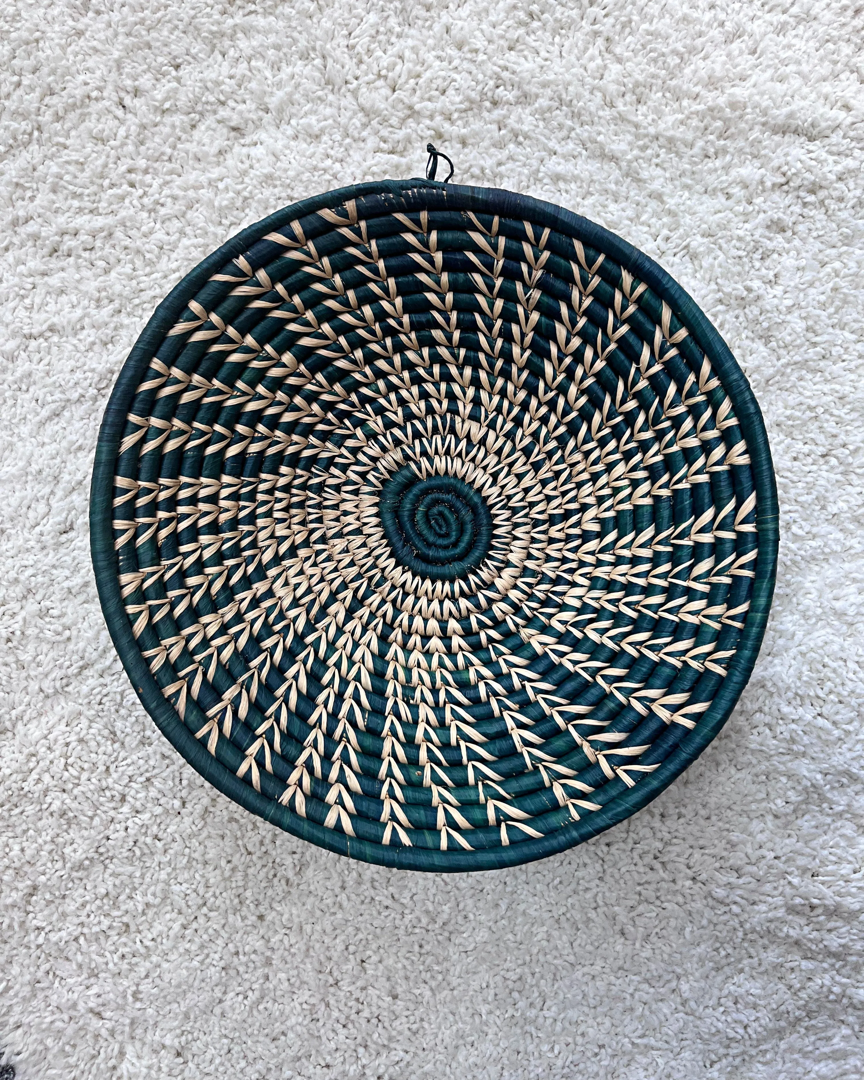 Uganda Hand Woven Baskets 12" - Green / Beige
