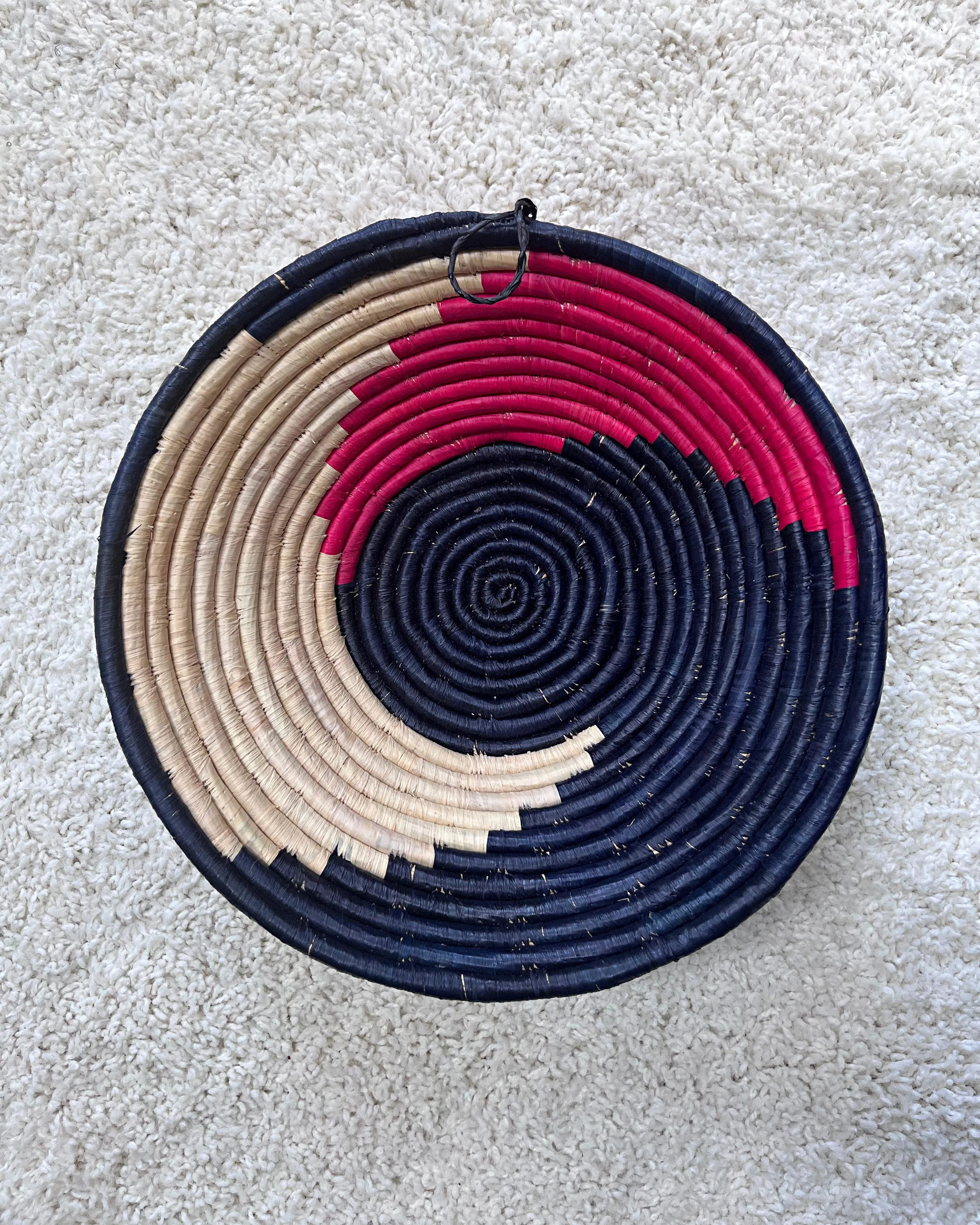Uganda Hand Woven Baskets 12" - Navy / Pink Red / Beige