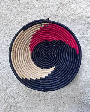 Uganda Hand Woven Baskets 12" - Navy / Pink Red / Beige
