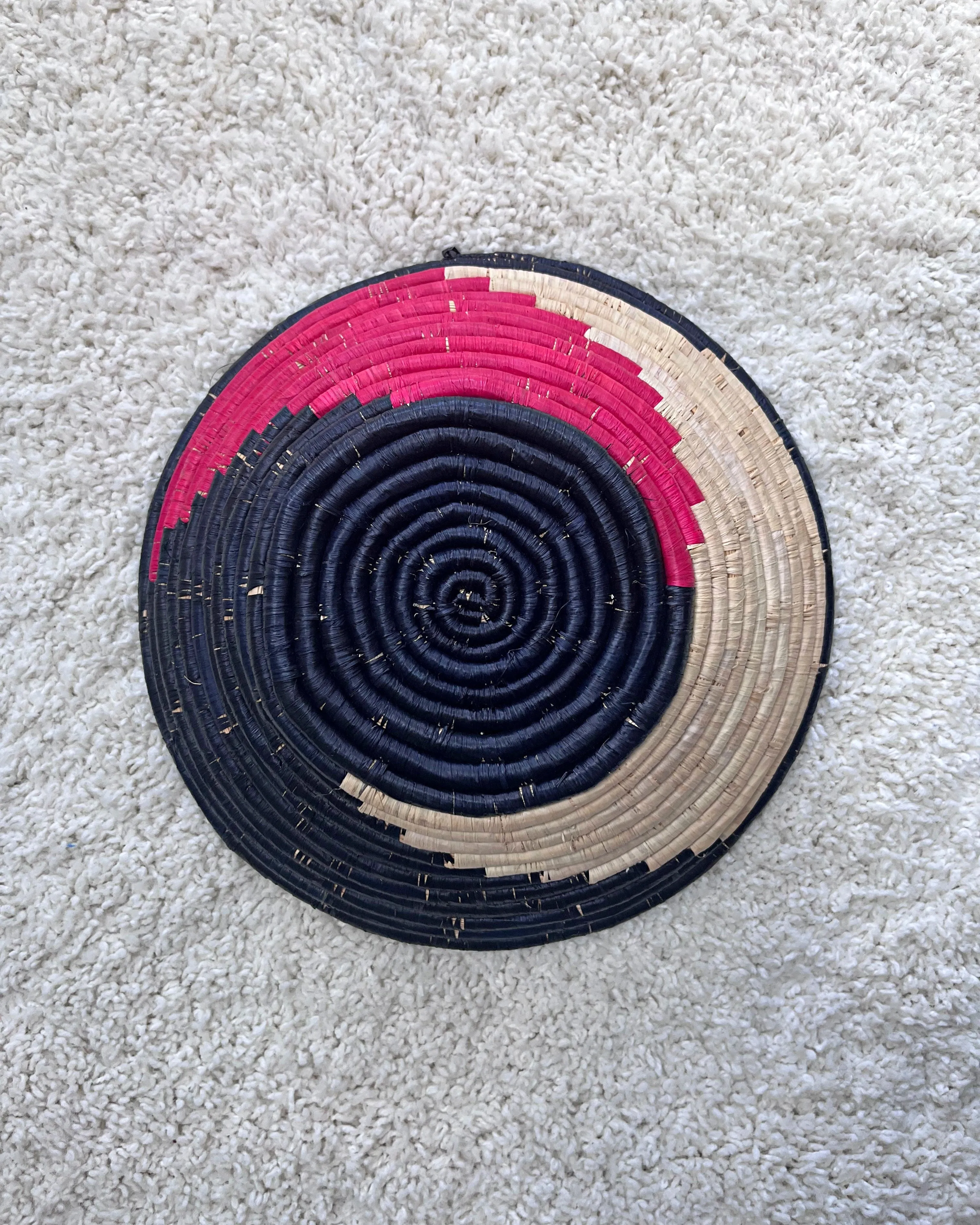 Uganda Hand Woven Baskets 12" - Navy / Pink Red / Beige
