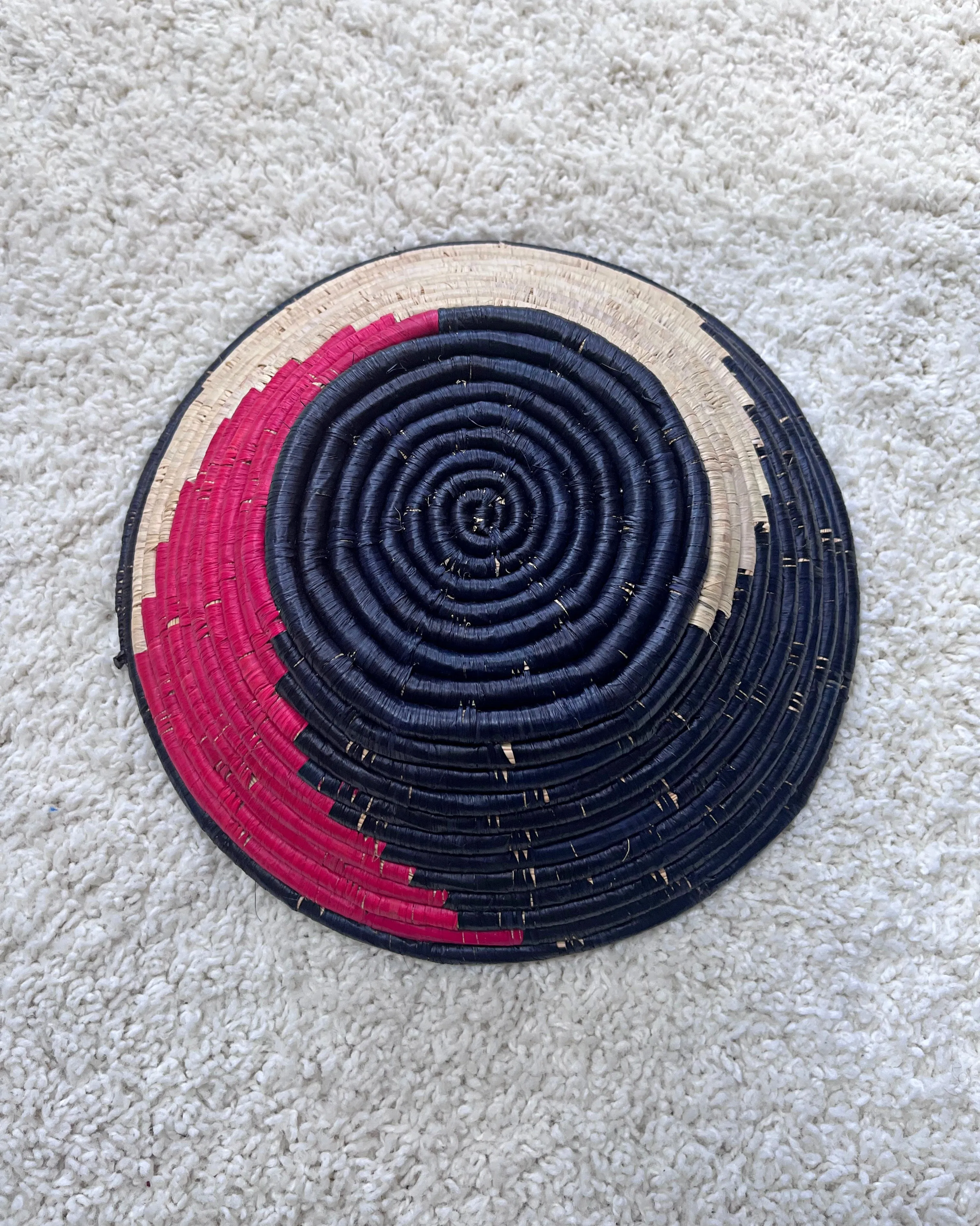 Uganda Hand Woven Baskets 12" - Navy / Pink Red / Beige