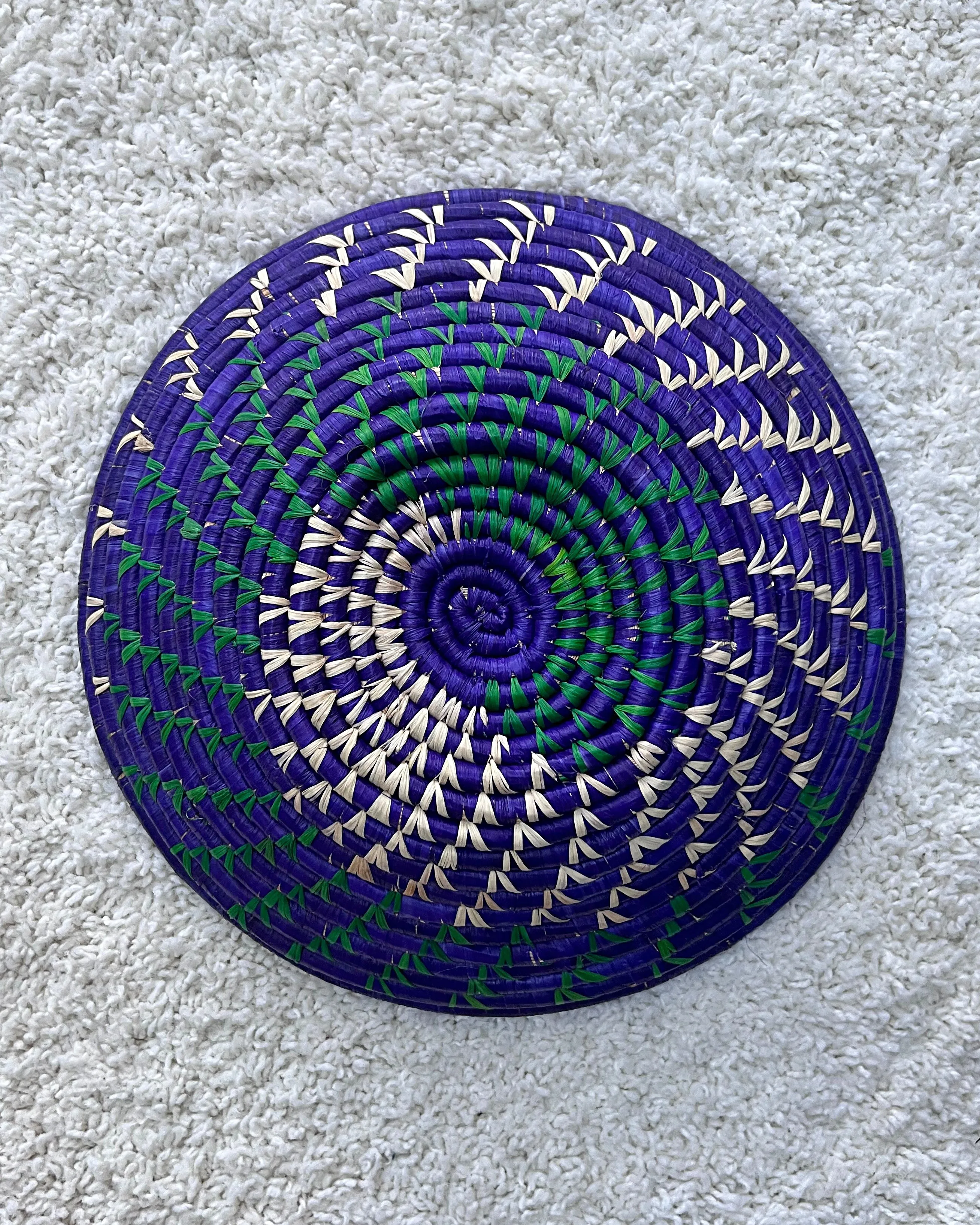 Uganda hand woven Baskets 12" - Purple / Green / Beige