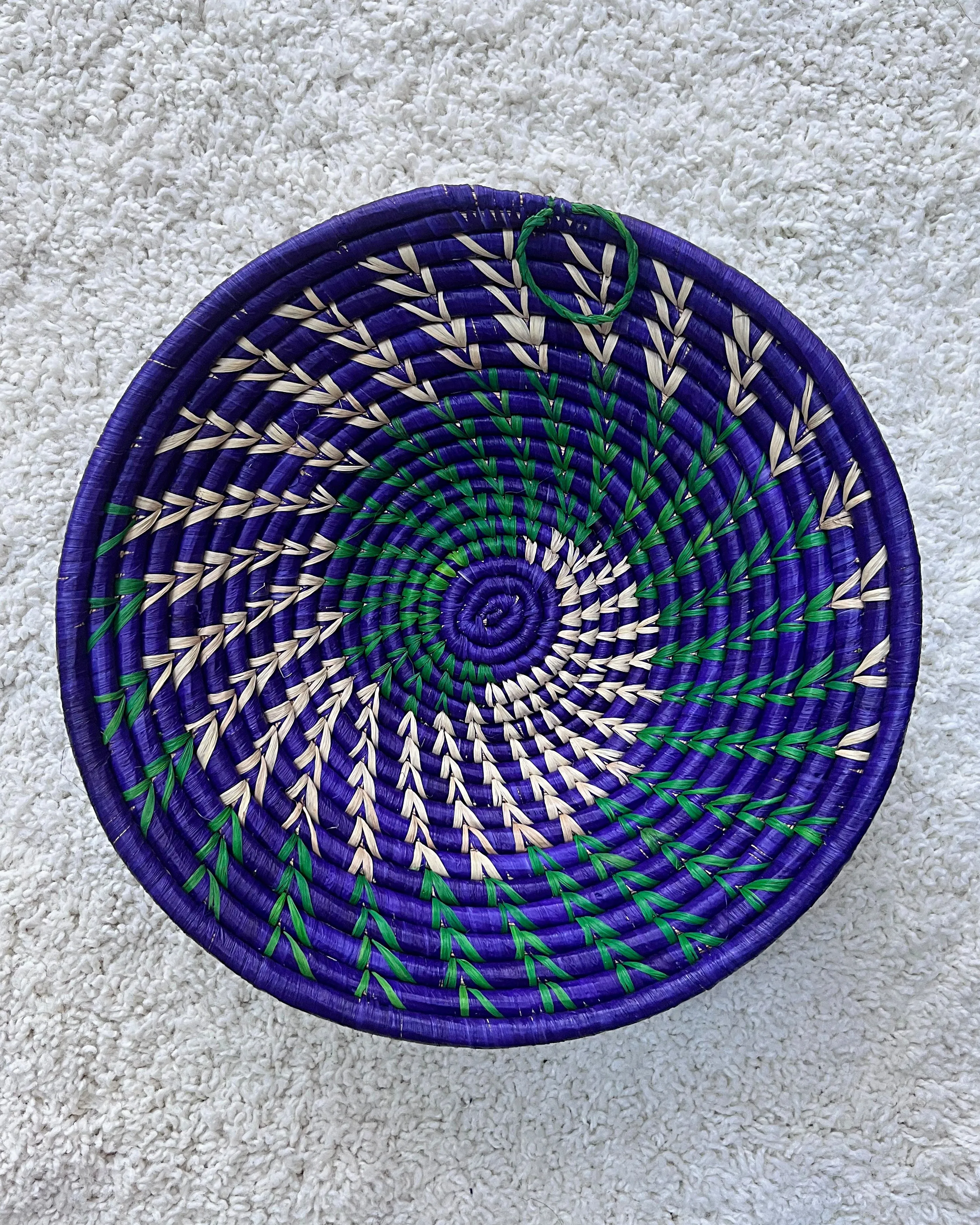 Uganda hand woven Baskets 12" - Purple / Green / Beige