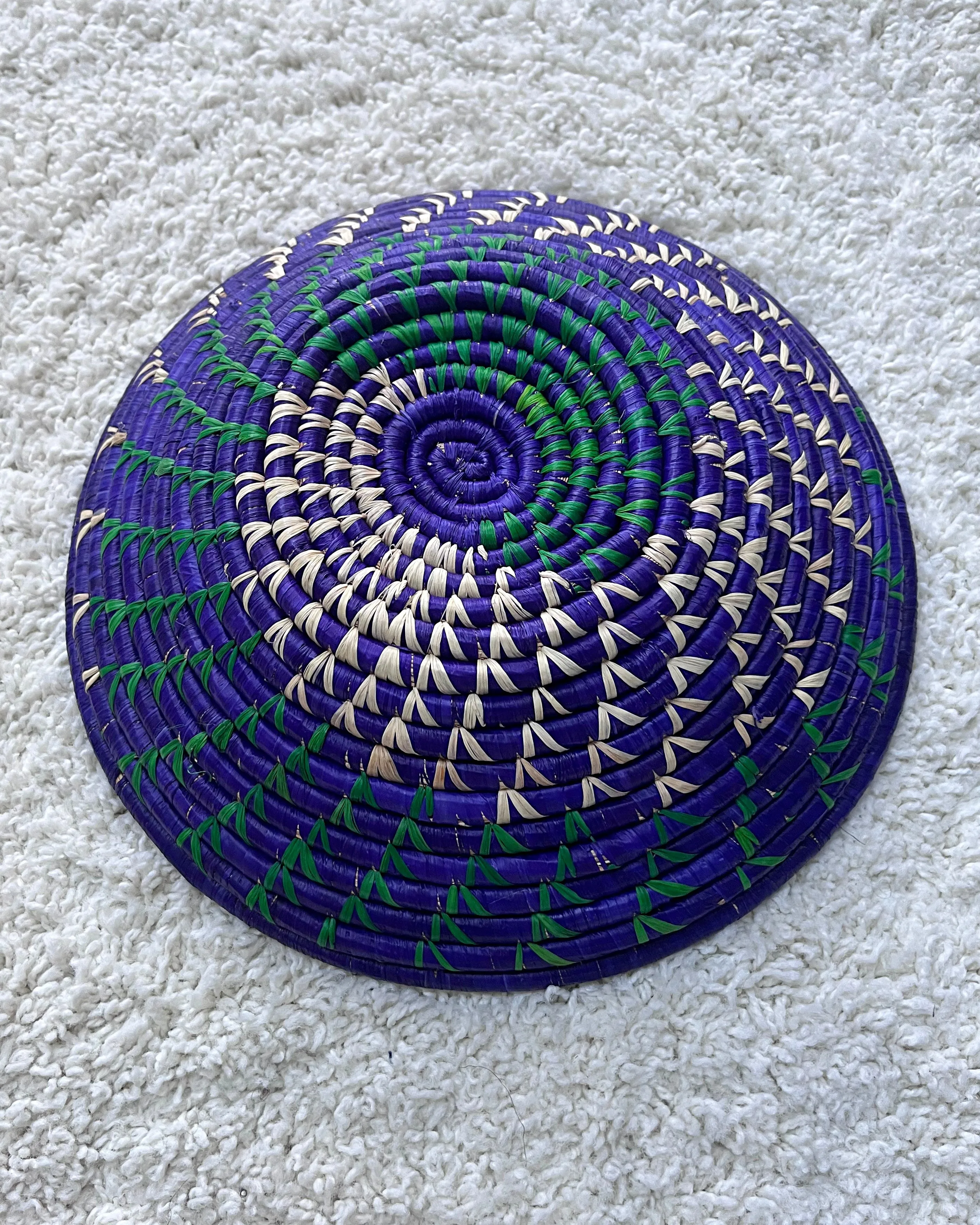 Uganda hand woven Baskets 12" - Purple / Green / Beige